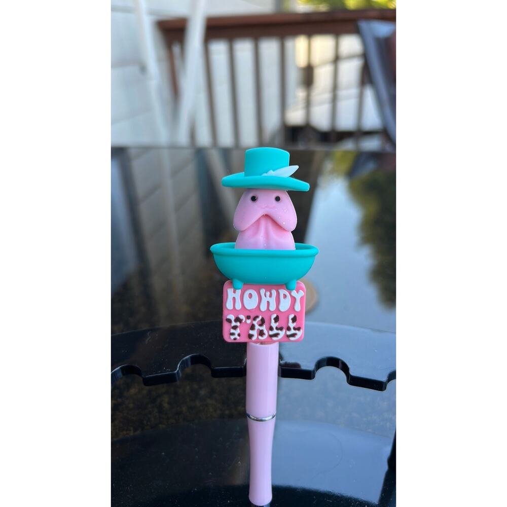 Pink Richard Beaded Penis Pen with his Pimp hat in Bathtub. Howdy y'all